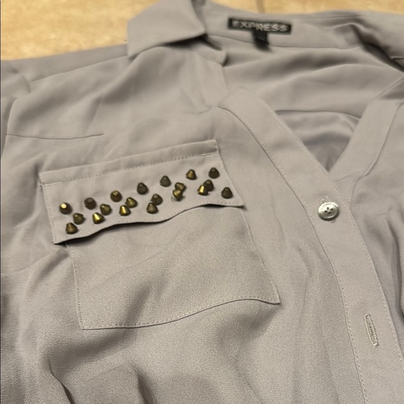 Express Gray Notched Collar Long Sleeve Dress - Picture 3 of 5